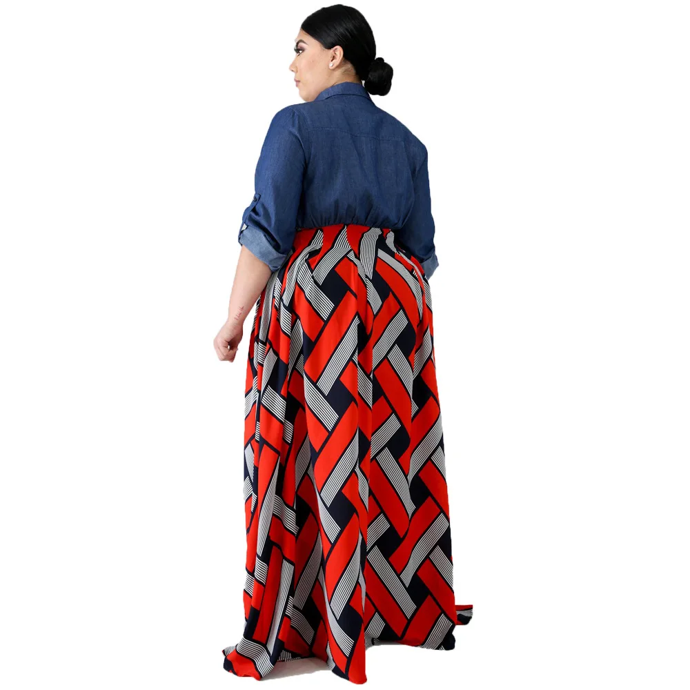 

Women's Clothing Plus Size Ethnic Style Vintage Print Plus Size Dress 2021 New Arrivals Three Quarter Sleeve Swing Long Dress