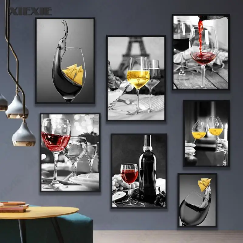 Винный бокал с маленькой лодкой холст принтом красного вина и бутылки искусство