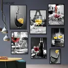 Винный бокал с маленькой лодкой, холст с принтом красного вина и бутылки, искусство на стену, картина для столовой, украшение для ресторана