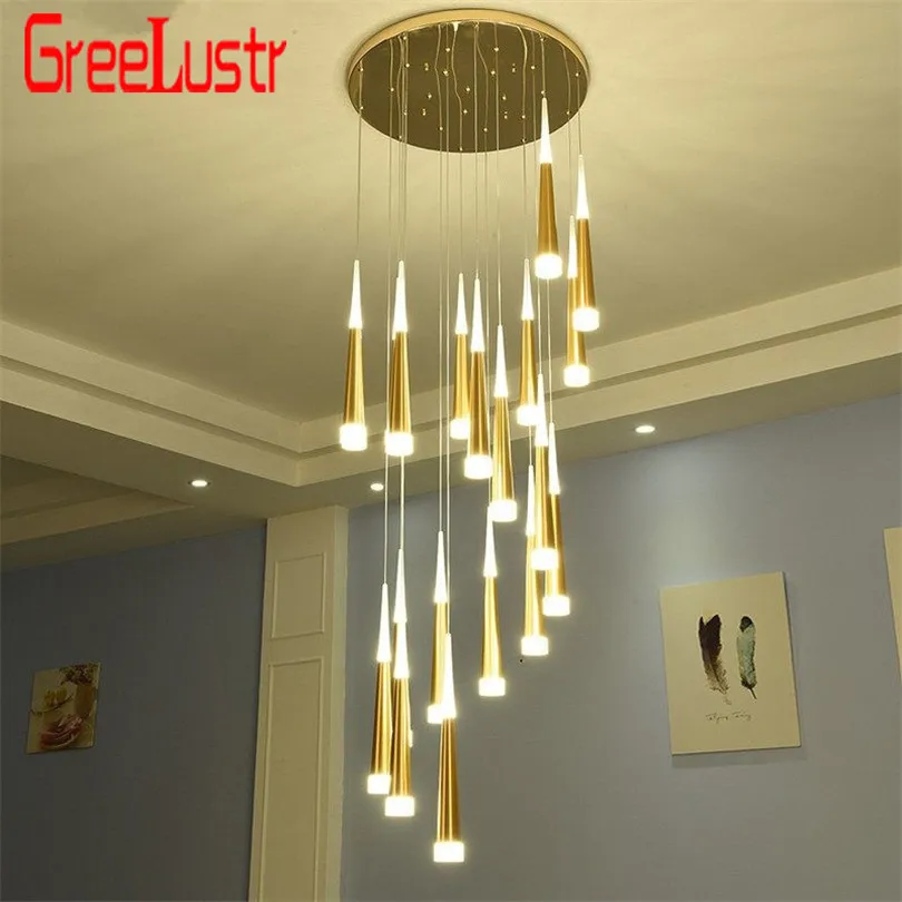 Современные люстры 7W Подвесная лестничная клетка золотой люстра светодиодная led