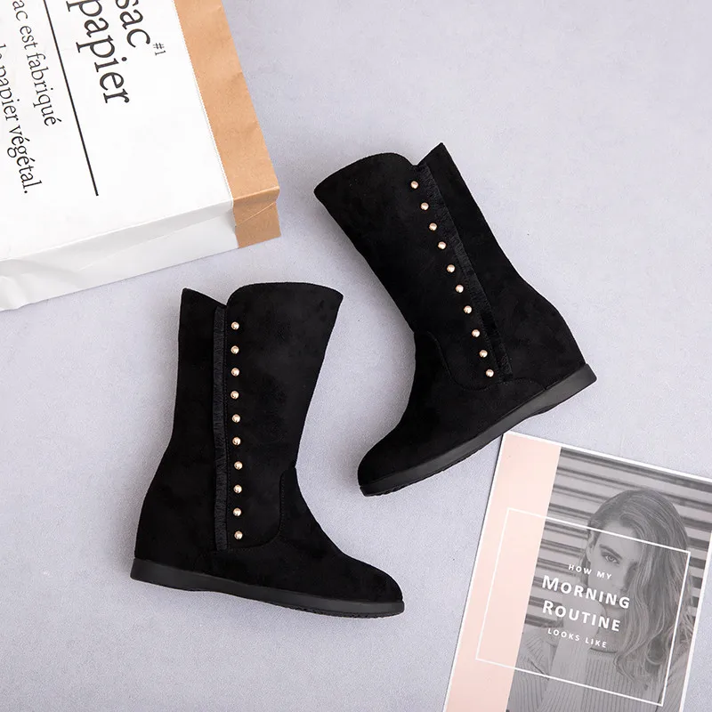 Женские ботильоны с круглым носком MoonMeek модные зимние ботинки заклепками внутри