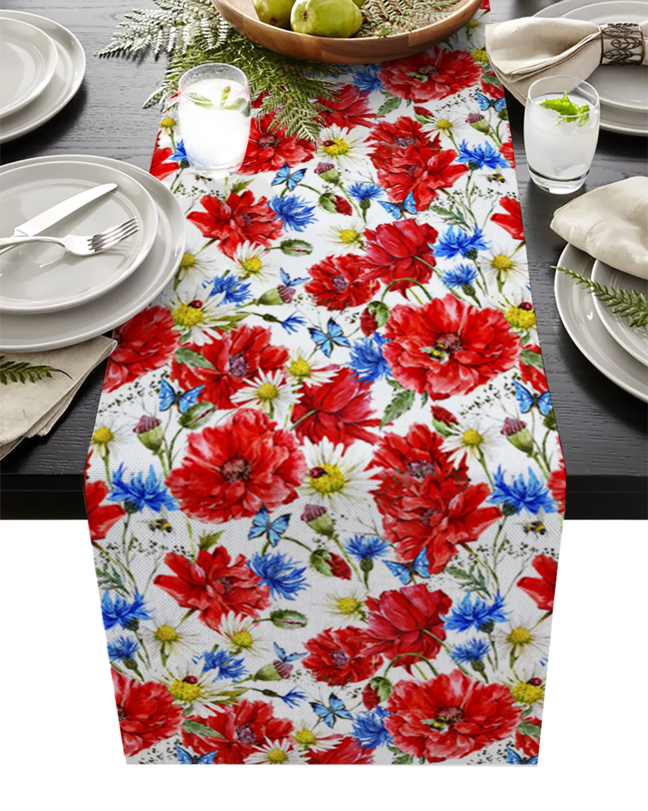 

Red Poppy Daisy Flower Table Runner Wedding Table Decor Hotel Home Dining Table Decor Tablecloth and Placemats