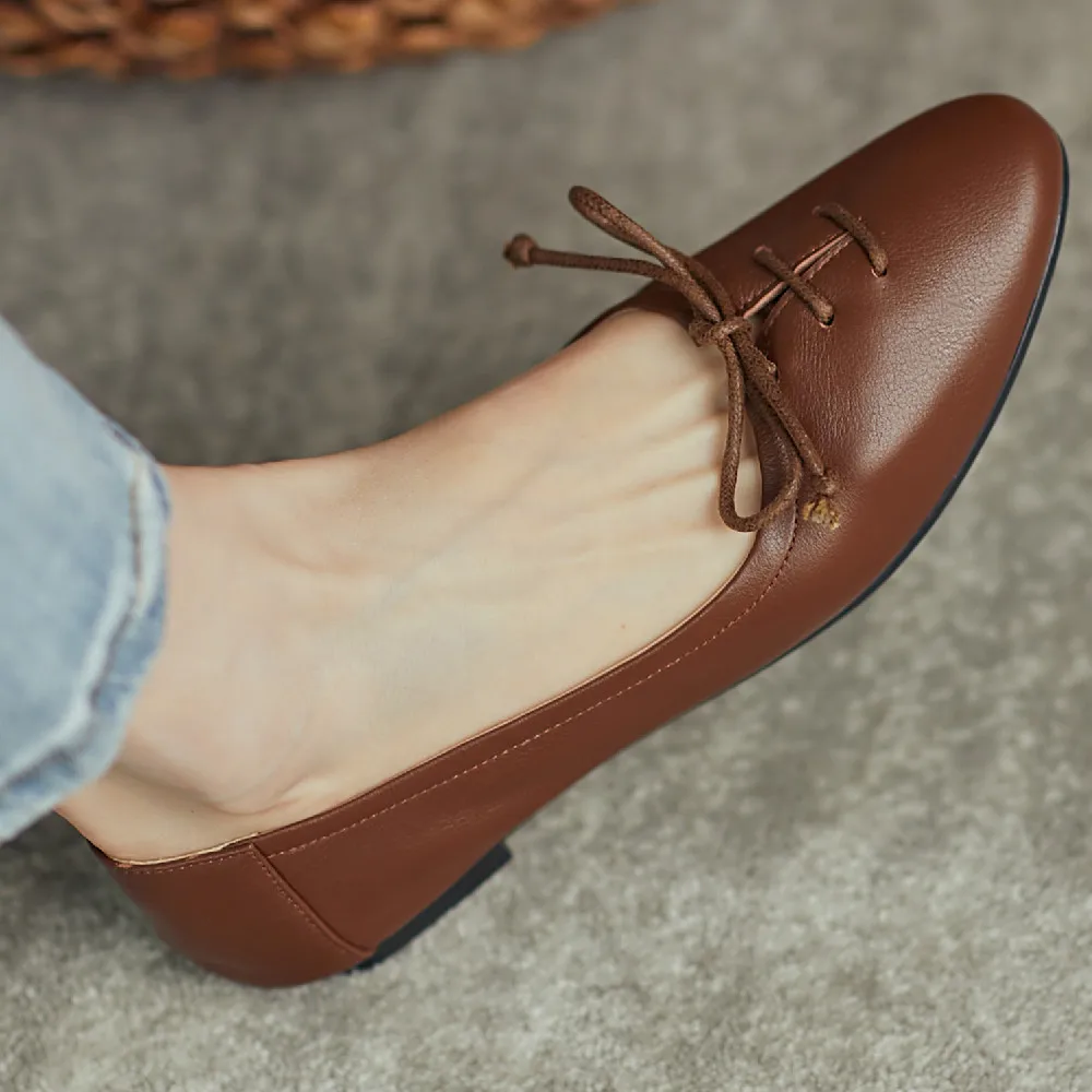 

Women's genuine leather cross strap lace-up bowtie korean style slip-on ballet flats round toe soft comfortable ballerinas shoes