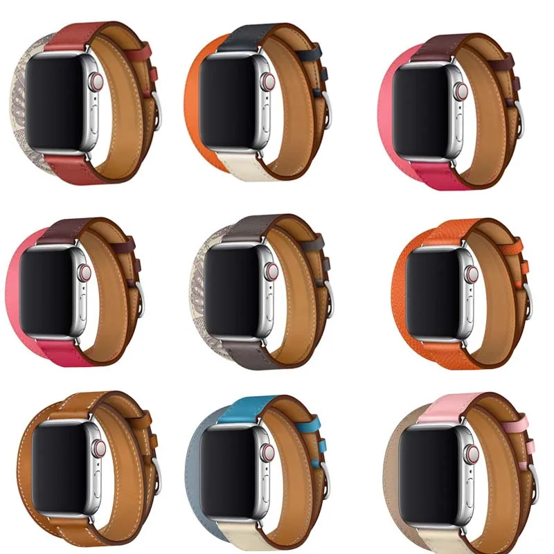 Ремешок из натуральной кожи для Apple Watch band se двойной кожаный браслет звеньев 38 42 40