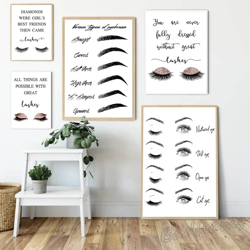 

Poster and Prints Eyelashes Eyebrows Makeup Beauty Salon Decoration Pictures Ladies Cloakroom Art Wall Stickers