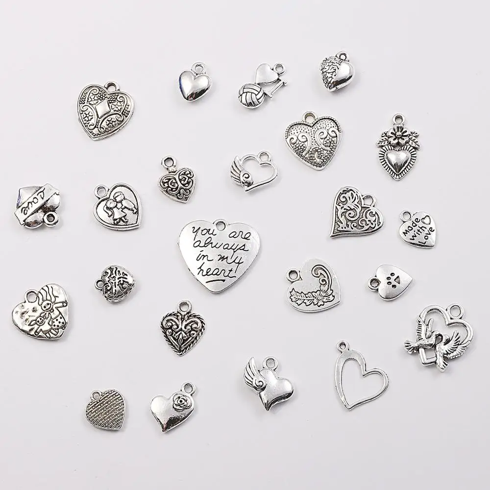 Смешанные Подвески в виде сердца античные серебряные подвески из сплавов