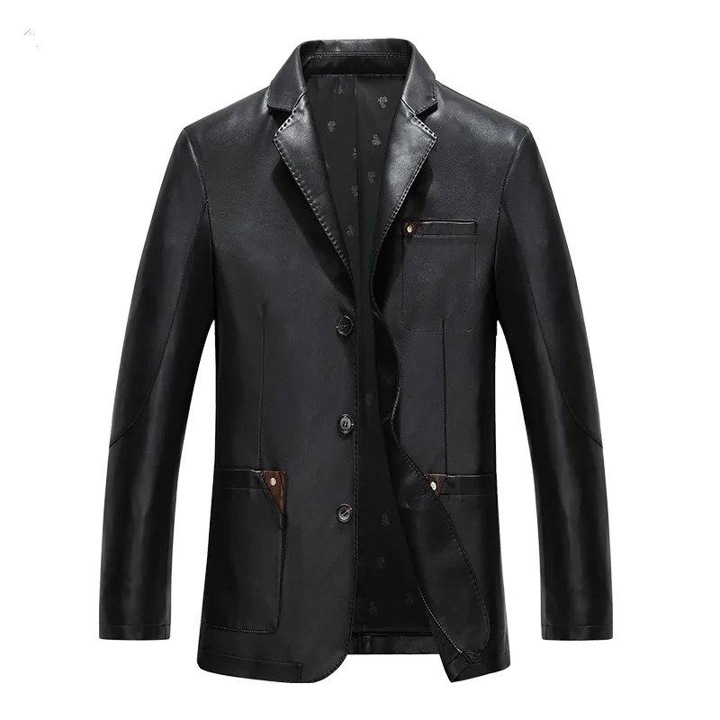 Качественные мужские кожаные деловые пиджаки в стиле ретро однобортный Тренч