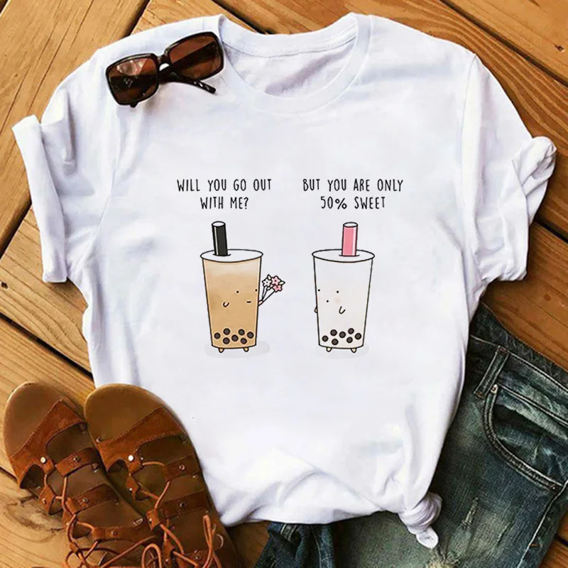 

WVIOCE Tea with Milk Hipster Punk Round Collar Women Tshirts Summer Loose Hip Hop Tshirt Casual Oversize T-shirt Cute T Shirts