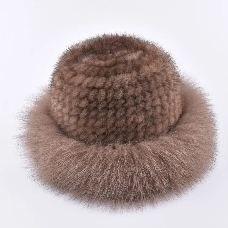 Зимняя вязаная шапка из настоящего норкового меха, роскошная натуральная шапка из пушистой лисы, теплая женская повседневная подлинная шапка.