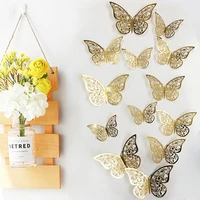 12pcs 3d hollow butterfly wall paste wall decoration living room bedroom wall layout metal texture creative stickers