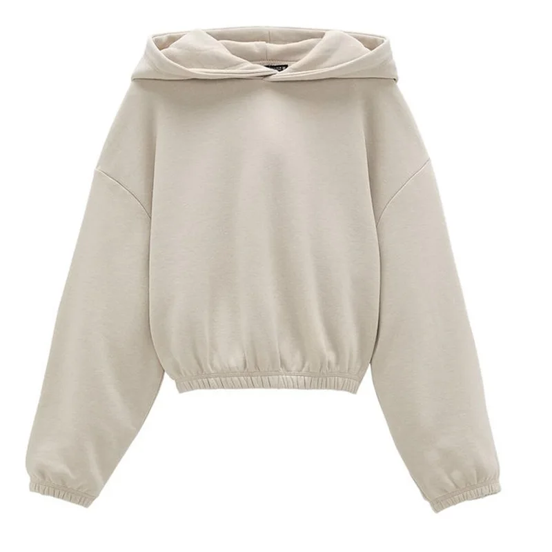 

Повседневная однотонная толстовка с капюшоном, женские укороченные толстовки, топы, женский свободный пуловер оверсайз с длинным рукавом, ...