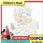 Быстрая доставка и доставка, 100 шт., детская трехслойная Пылезащитная одноразовая маска для лица из хлопка с мультяшным принтом