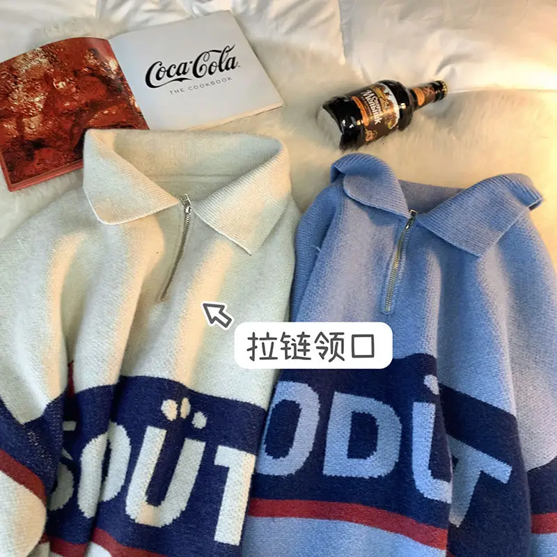 

Winter New Men's Sweater Personality Lapel Pullover Men Loose Korean Fashion Casual Streetwear Harajuku Sweater Mens Clothes
