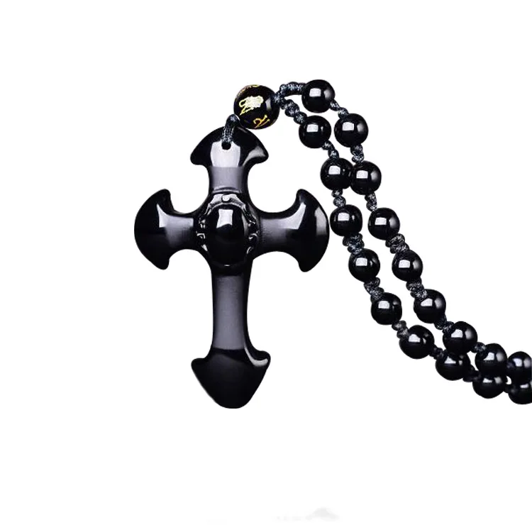 

New Arrive Men Women Fashion Natural Stone Cross Necklace Pendants Adjustable Beads Chain Necklaces Male Religious Jewelry Gift