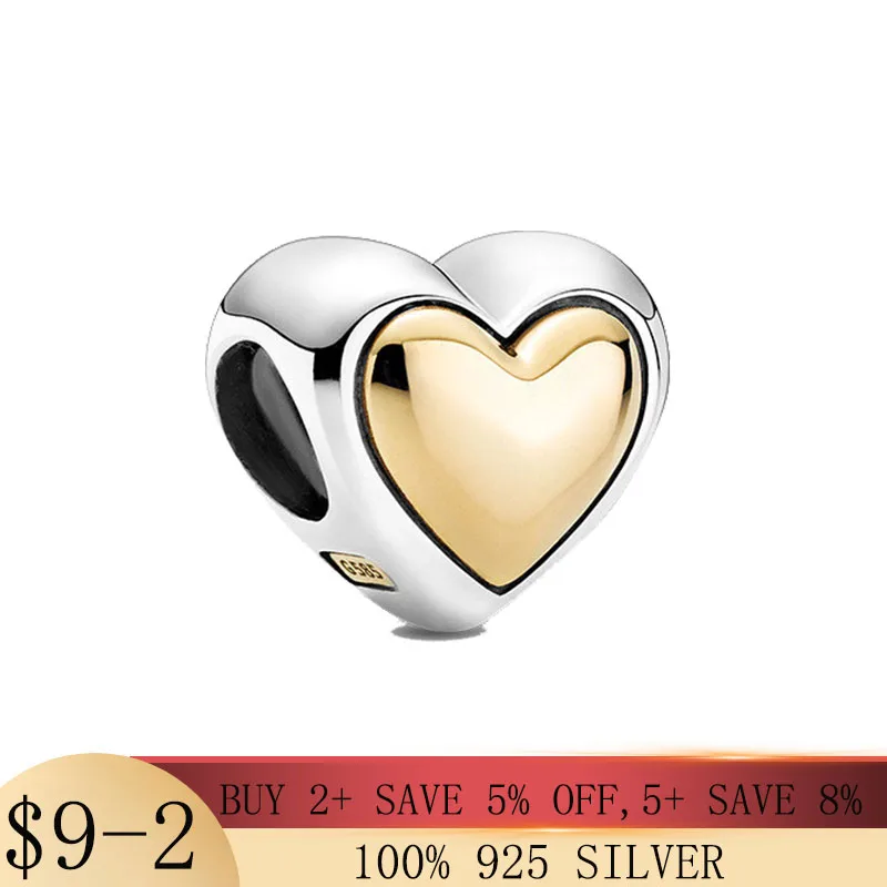 

100% 925 Sterling Silver Golden dome heart charm Beads Fit Original Pandora charms Bracelet For Women DIY Jewelr