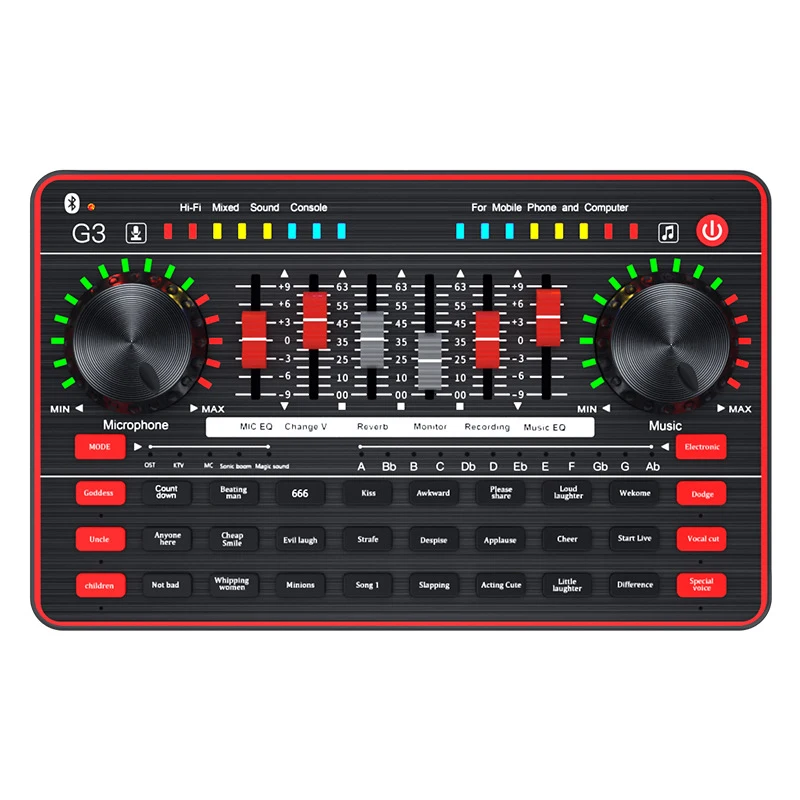 

1 шт., профессиональная звуковая карта G3 английской версии, микшер для живого звука, Bluetooth соединение, живой звук, спецэффекты, цифровое аудио