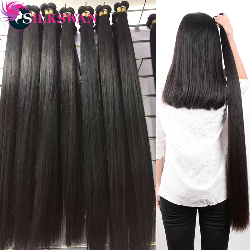 Silkswan прямые человеческие волосы пучки с закрытием бразильские для наращивания 4x4