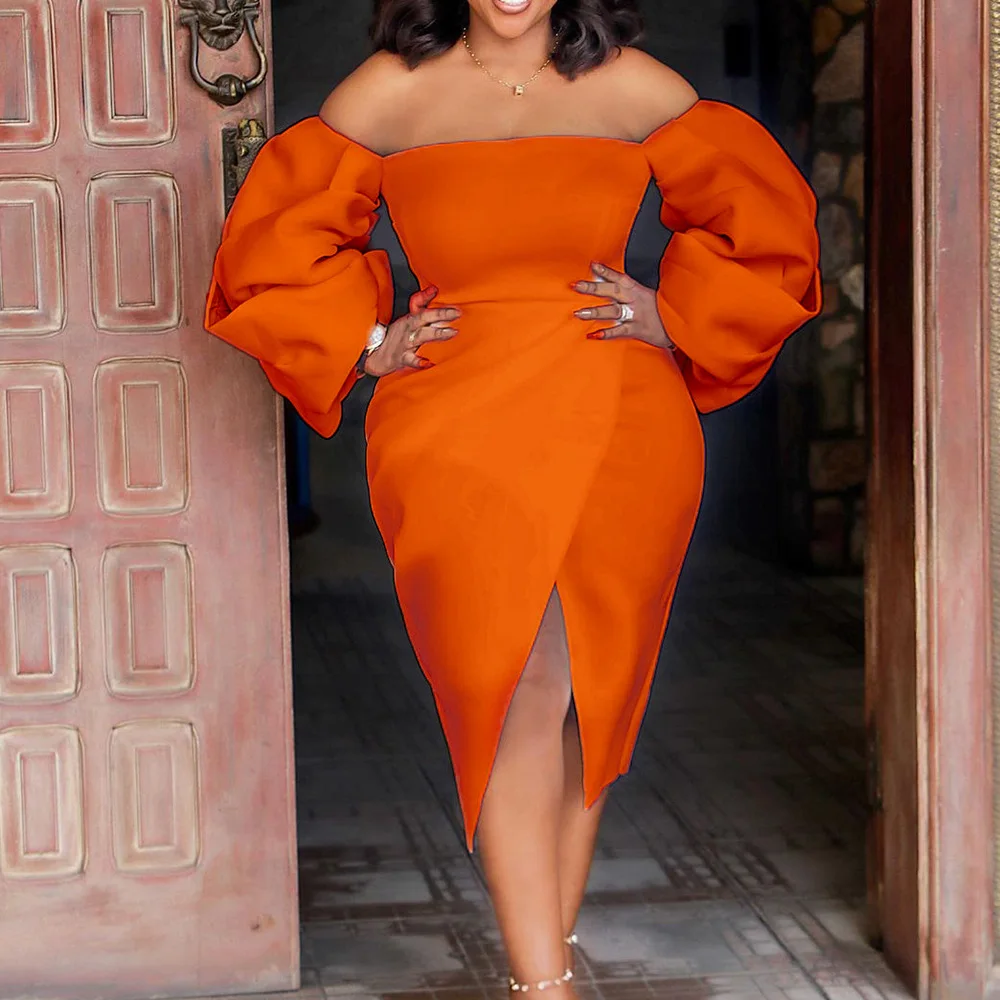 

Sexy Yellew Women Dresss Summer Slash Neck Party Club Dinner Robe Femme Vestiods 2021 New Fashion Orange White Dresses African