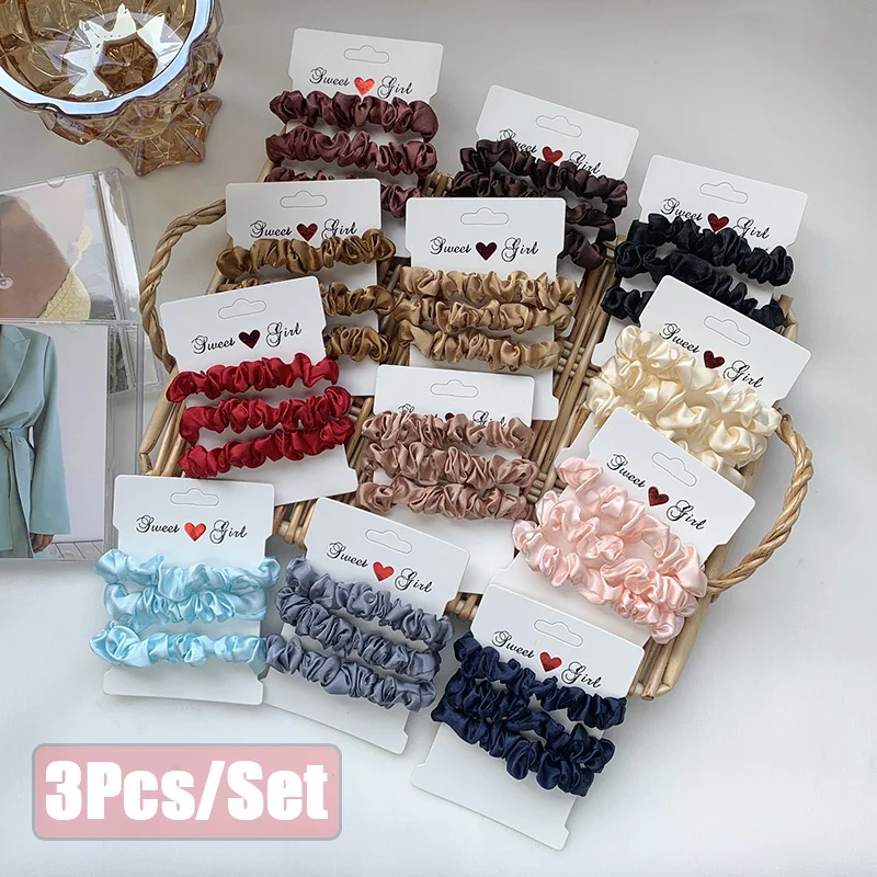 

3Pcs/Set Solid Silk Elastic Hair Bands Women Headband Scrunchie Rubber Band Girls Ponytail Holder Fashion Hair Accessories