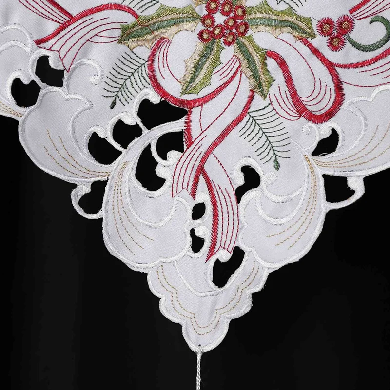 Christmas Embroidery Table Runner Satin Embroidered Xmas Tablecloth Hollow Out Covers Dinner Decoration 40X180cm | Дом и сад