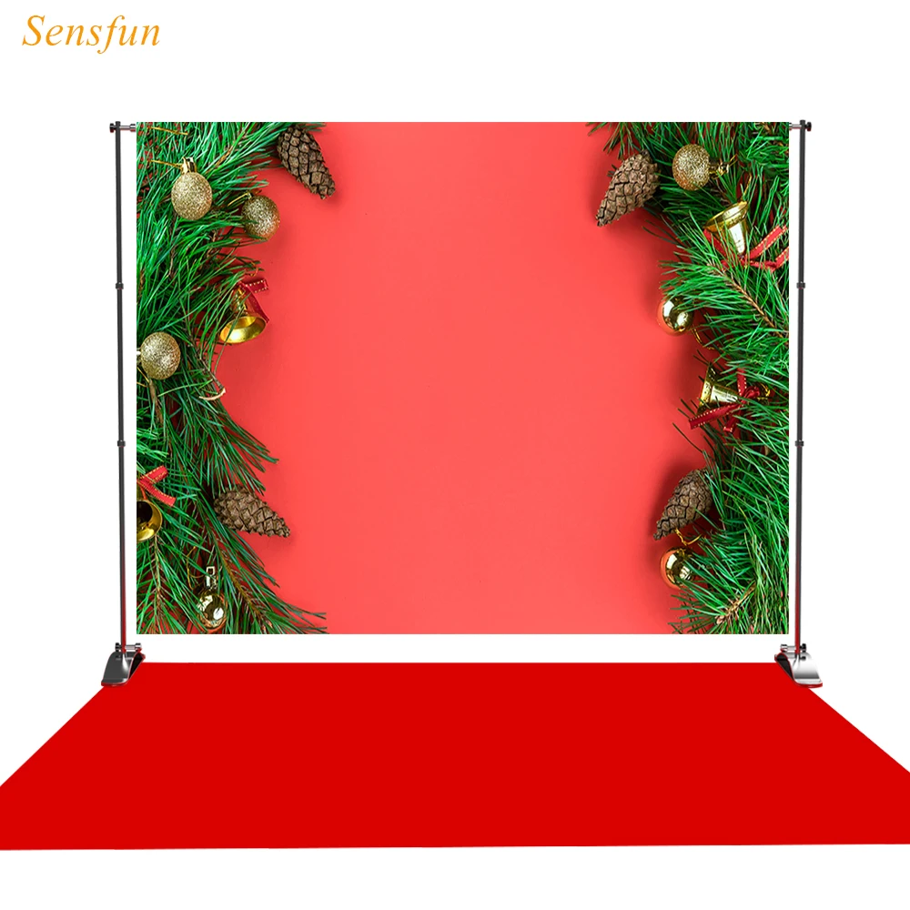 LEVOO фотографический фон Рождество с сосновыми иголками желудь колокол красный