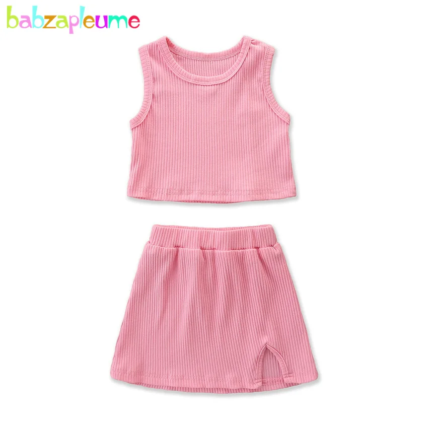 

babzapleume Summer Kids Clothes Toddler Boutique Outfits Fashion Solid Sleeveless Cotton Vest+Skirt Baby Girls Clothing Set 100