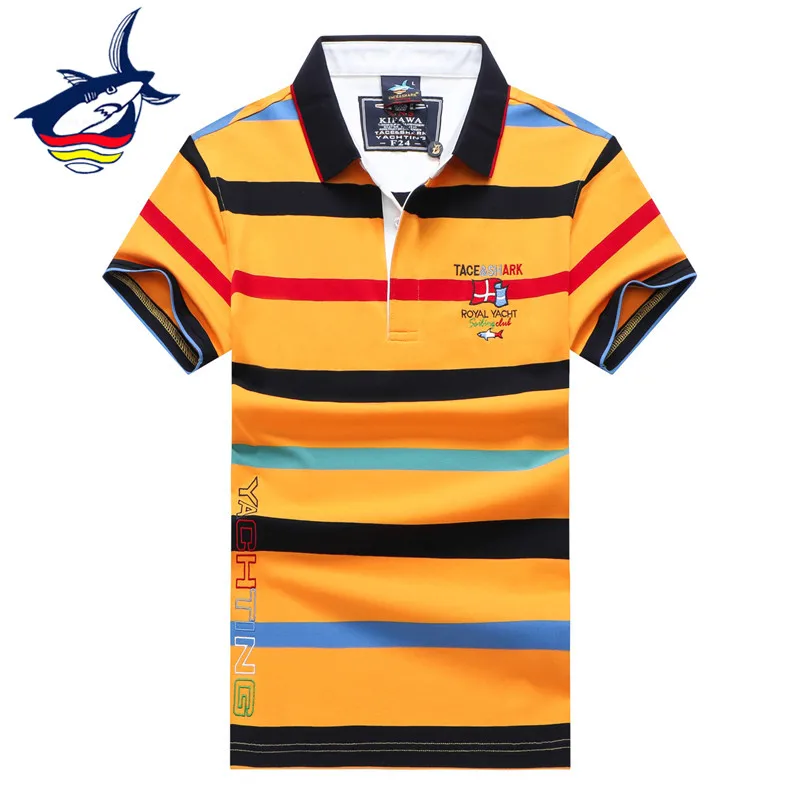 

2021 Summer Men's Polo Shirt Fashion Casual Stripes Polos High Quality 96% Cotton+4% Spandex Tace & Shark Polo Shirts Men