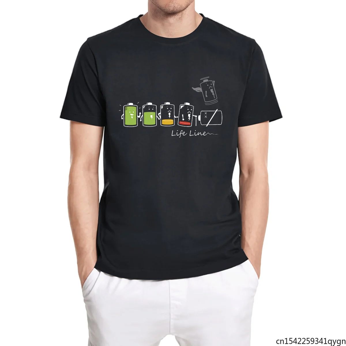 

Line Life Funny Battery Power Printing T-shirt Retro Unisex T-shirt Men's Top Harajuku Style Top Comfortable Tee