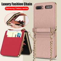 magnetic mirror case for samsung galaxy z flip 5g cover makeups bag phone case with chain strap card slot shockproof shell case