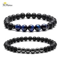 black matte onyx prayer beads bracelet blue tiger eye stone beads bracelet for men women elastic natural hematite stone bracelet