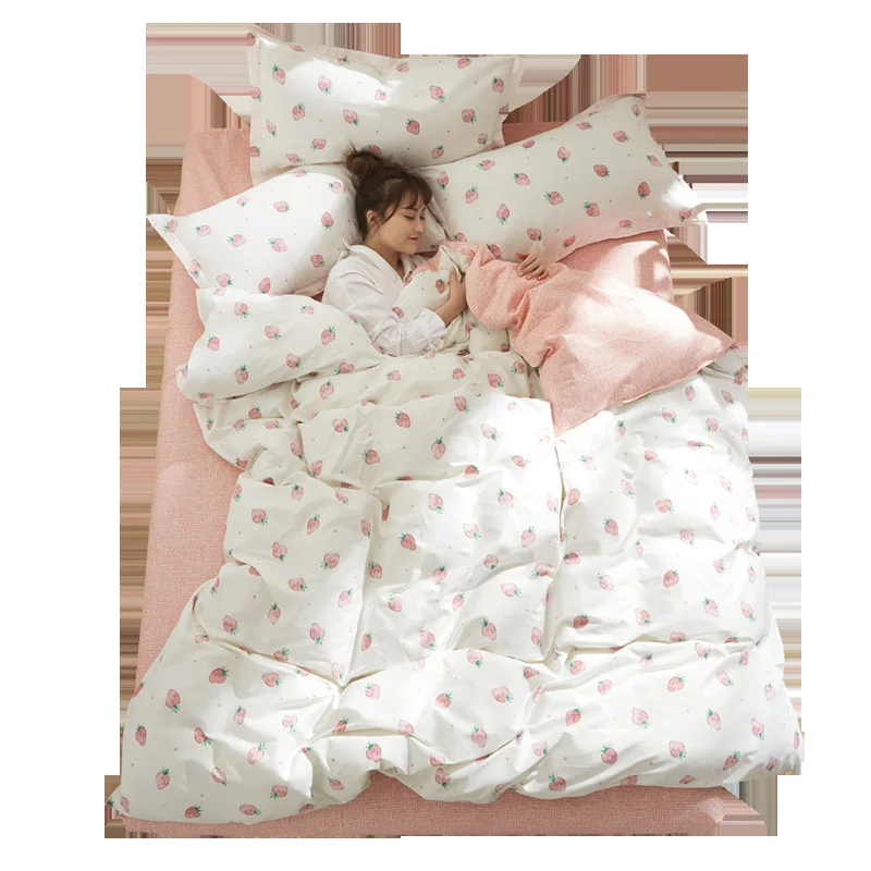 

100% Cotton Cartoon Bedding Set, Bedroom Decoration Quilt Cover AB Side Soft Duvet Cover Pillowcase Flat Sheet for Adult