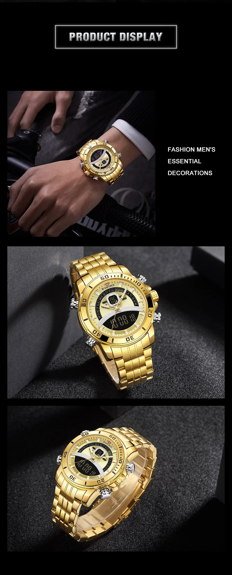 NAVIFORCE часы Для мужчин лучший бренд роскошные золотые Нержавеющая сталь