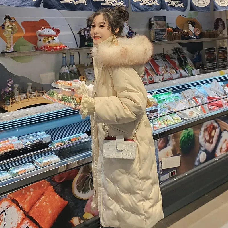

Cotton Jacket Women2021New Snowflake Embroider Version Of Thick Mid-length Padded Coats With Large Fur Collar Loose Coat M134