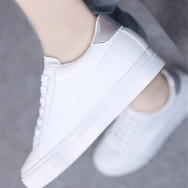 

White Sneakers Women Heel 4cm Casual Confortable Shoes for Woman Sneakers Lace-up Trainers Women Pump Shoes Zapatos Cuero Mujer