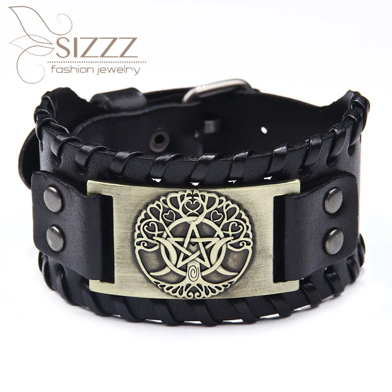 Мужской кожаный браслет SIZZZ с пятиконечной звездой и лунным деревом модный тренд