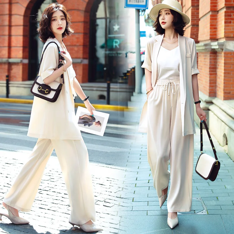 Женский брючный костюм из двух предметов повседневный шифоновый длинный