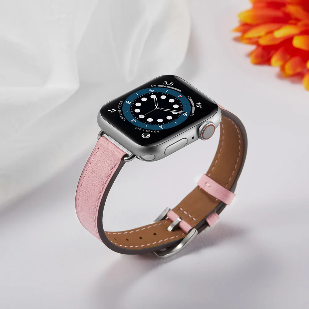 Real Leather Watchband For Apple Watch Series 6 5 4 3 Series SE Watch Strap Smartwatch Bracelet Women Wrist Band 44/40mm 38/42mm