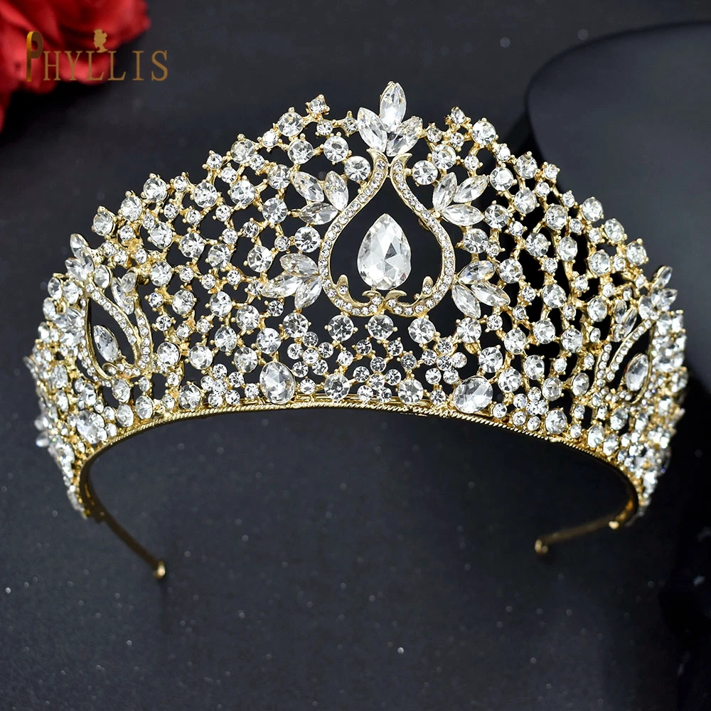

A268 Trendy Bridal Hair Accessories Crystal Queen Diadem Big Bridal Crown Rhinestone Pageant CrownJewelry for Women Tiara