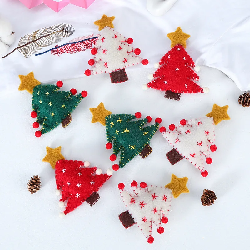 

Handmade wool felt DIY Christmas tree small pendant Christmas tree wreath rattan accessories christmas decorations for home 3pcs