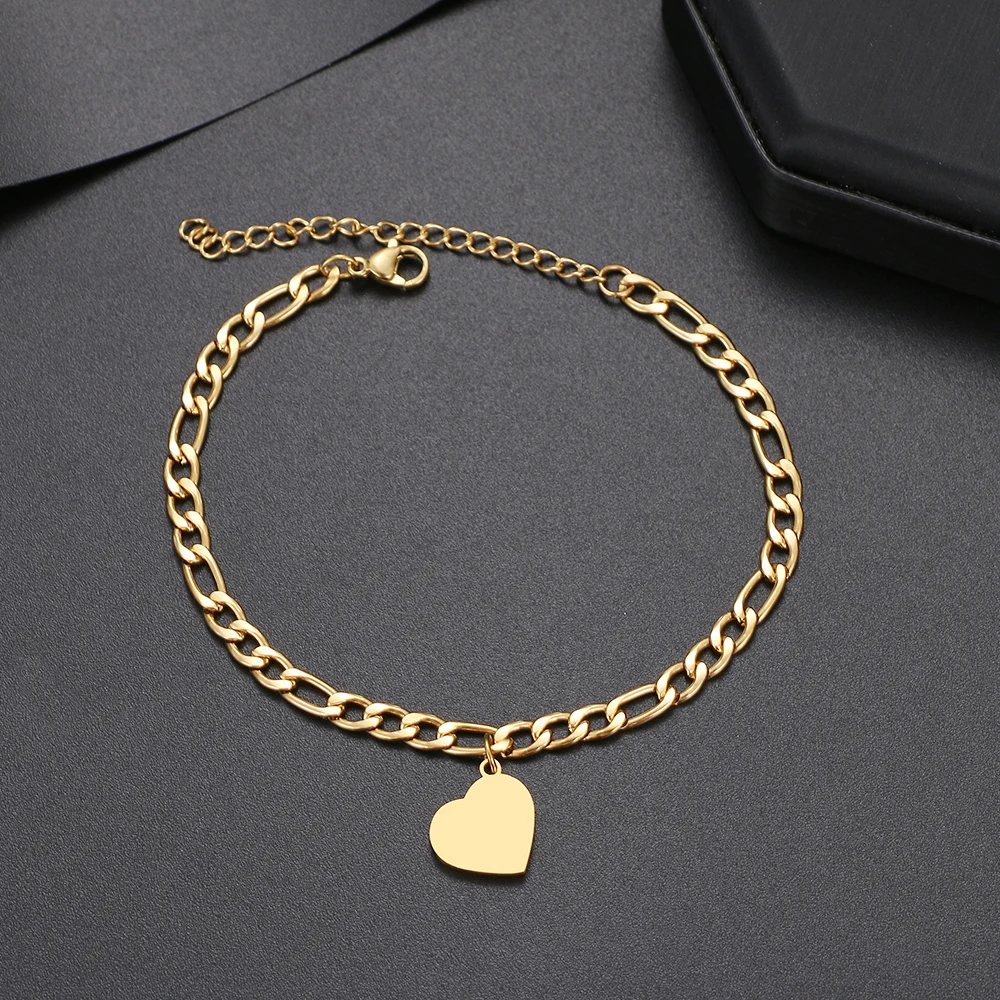 

Stainless Steel Heart Anklets Fashion Cuban Chain Accessory Summer Beach Anklet For Women Foot Jewelry Gold Color Feet Gifts