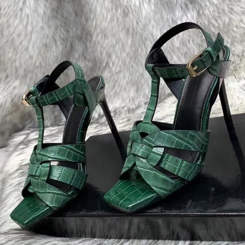 

New High Heel Sandals Women Shoes Summer 2021 Buckle Strap Square Toe Stiletto Ladies Shoes Sexy Party Wedding Shoes Bride Pumps