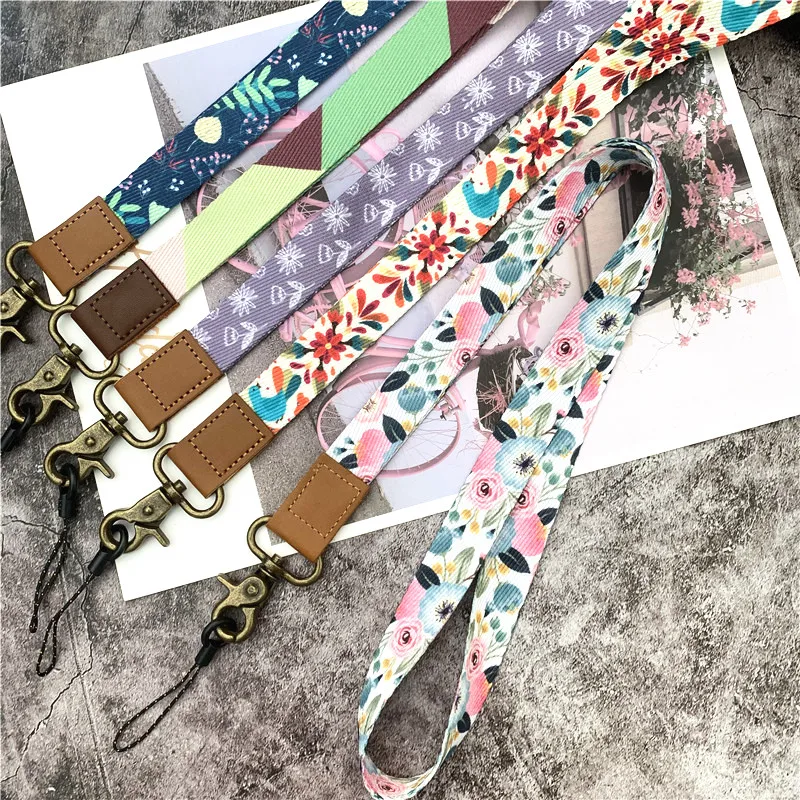 

10P Luxury Phone Strap Lanyard Neck Rope Lanyard for keys ID card Mobile Phone straps High-quality fabric with cowhide keychain