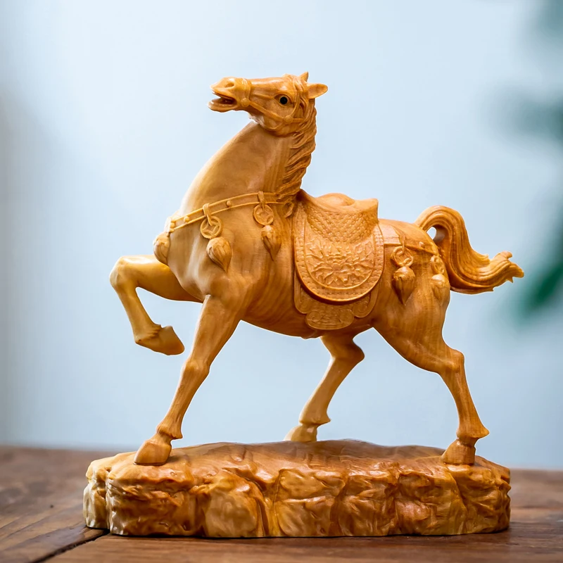 9cm Animal Zodiac Horse Solid Wood Carving Success Immediately Upon Arrival Feng Shui Ornaments