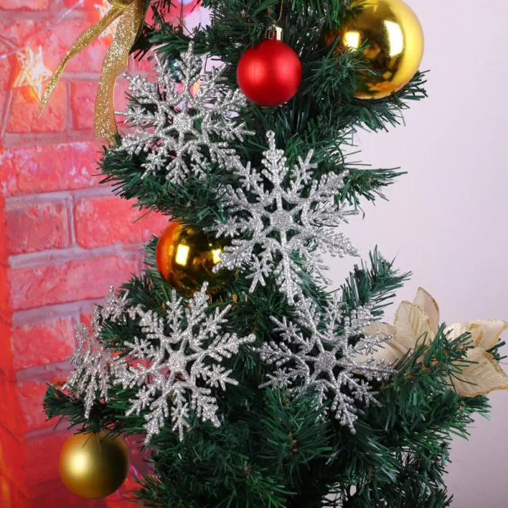 

12 шт., 10 см, пластиковая серебряная пудра, блестящая пудра, снежинка, рождественские украшения, подвеска, Рождественская елка, декоративные э...