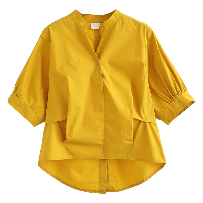Летняя Новинка женская блузка и рубашки с v образным вырезом рукавами фонариками