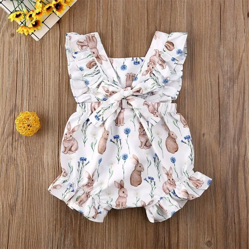 

2020 Fashion Newborn Infant Baby Girl Rabbit Printed Romper Playsuit Sunsuit 0-18M