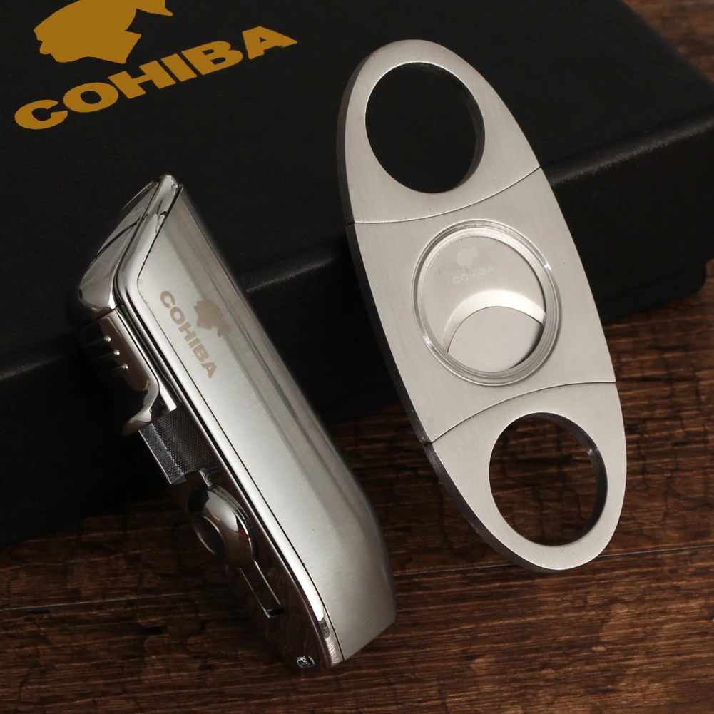 COHIBA 3 струйный фонарь зажигалка для сигар острый резак набор металлических