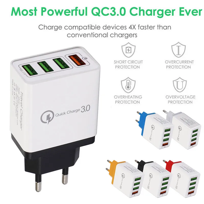 Быстрая зарядка QC 3 0 зарядное устройство с 4 USB портами быстрая адаптер вилкой для