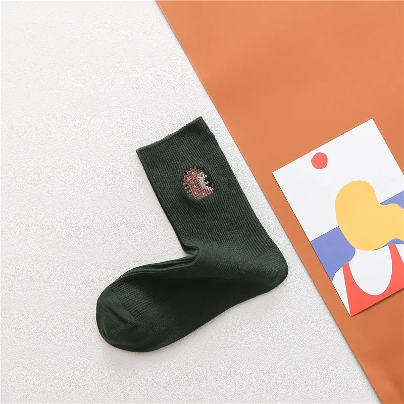 Green Чесаный хлопок осень/зима милый кролик из мультфильма панда вышивка женские носки японский Harajuku полосатый чистый цвет Рождество Sox - Цвет: Green