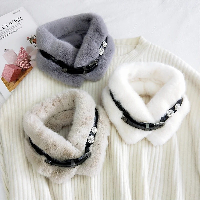 

Women Winter Warm Faux Fur Loop Scarf Fashion Thicken Collar Soft Hairy Warmer Shawl Scarf Elegant Fur Fox Rabbit Scarves